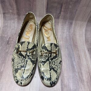Sam Edelman Beige and Black Snakeskin Loafers